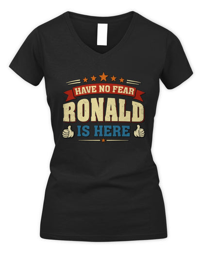 Have No Fear Your Name Is Here Cool Graphic T-Shirt RONALD M1-71 / Women's V-Neck T-Shirt / black