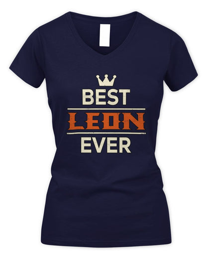Best Your Name With Crown Shirt LEON M1-59 / Women's V-Neck T-Shirt / navy