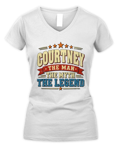 The Man The Myth The Legend Ribbon Vintage T-Shirt COURTNEY M1-56 / Women's V-Neck T-Shirt / white