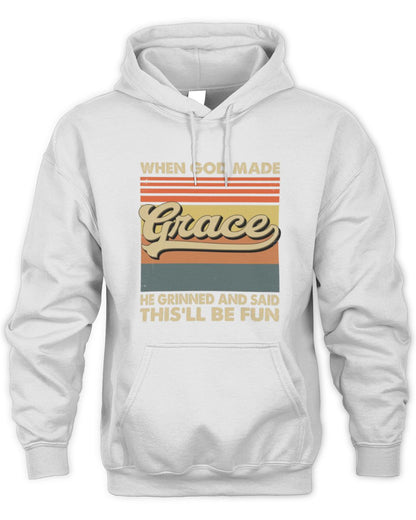When God Made Your Name He Grinned Vintage T-Shirt GRACE M1-55 / Unisex Hoodie / white