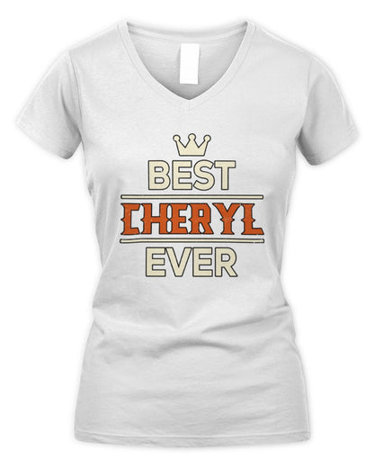 Best Your Name With Crown Shirt CHERYL M1-59 / Women's V-Neck T-Shirt / white