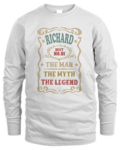 The Man The Myth The Legend Vintage Gold Wine Shirt RICHARD M1-52 / Men's Long Sleeved T-Shirt / white