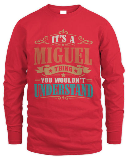 It’s a Name Thing Personalized Retro T-Shirt MIGUEL M1-47 / Men's Long Sleeved T-Shirt / red