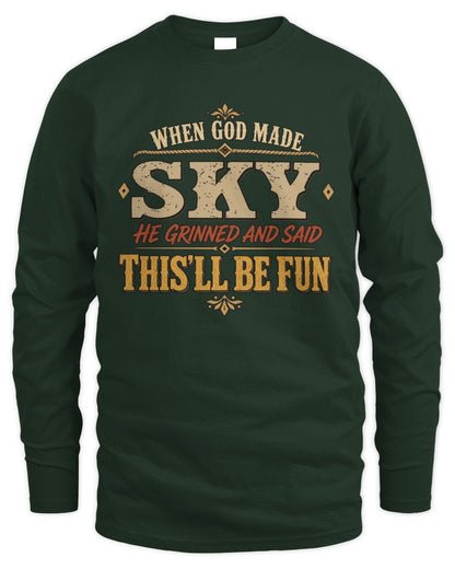 When God Made Your Name Funny Western T-Shirt SKY M1-81 / Men's Long Sleeved T-Shirt / forest green