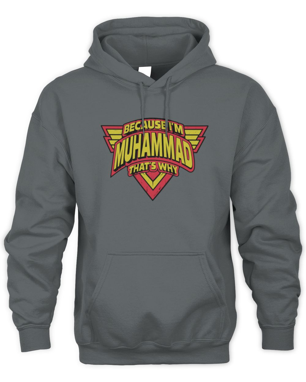 Because I'm Name That's Why Red and Yellow Logo Graphic T-Shirt MUHAMMAD M1-75 / Unisex Hoodie / charcoal