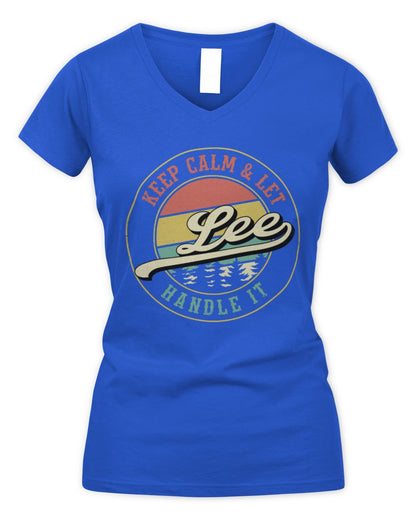 Keep Calm Let Your Name Handle It Retro T-Shirt LEE M1-54 / Women's V-Neck T-Shirt / royal