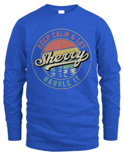 Keep Calm Let Your Name Handle It Retro T-Shirt SHERRY M1-54 / Men's Long Sleeved T-Shirt / royal