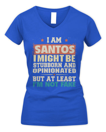 I Am Name I Might Be Stubborn and Opinionated Graphic T-Shirt SANTOS M1-72 / Women's V-Neck T-Shirt / royal