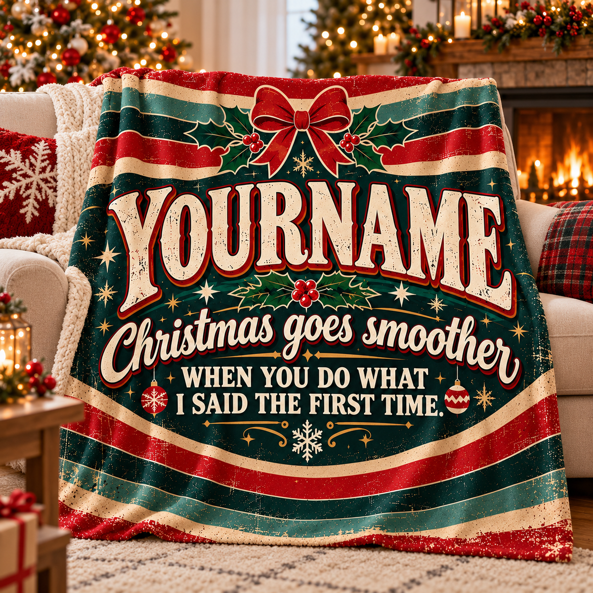 Christmas Goes Smoother When You Do What I Said The First Time - Personalized Blanket