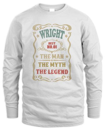 The Man The Myth The Legend Vintage Gold Wine Shirt WRIGHT M1-52 / Men's Long Sleeved T-Shirt / white