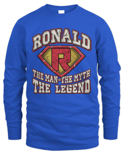 The Man The Myth The Legend Superman Graphic T-Shirt RONALD M1-74 / Men's Long Sleeved T-Shirt / royal