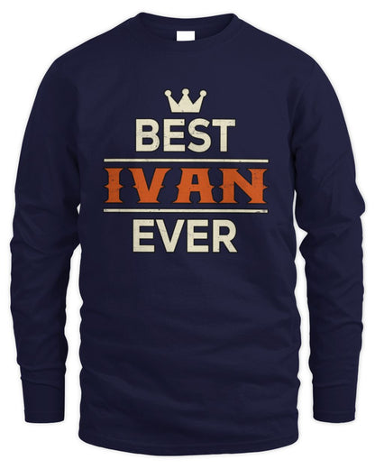 Best Your Name With Crown Shirt IVAN M1-59 / Men's Long Sleeved T-Shirt / navy