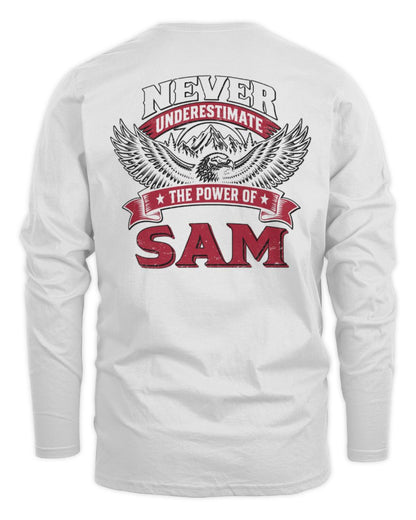Never Underestimate Your Name Eagle Mountain Shirt SAM M1-61 / Men's Long Sleeved T-Shirt / white