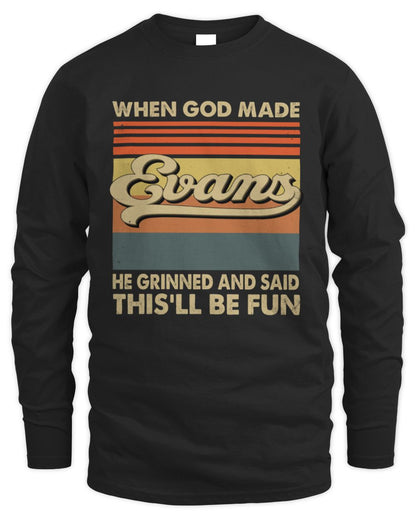 When God Made Your Name He Grinned Vintage T-Shirt EVANS M1-55 / Men's Long Sleeved T-Shirt / black