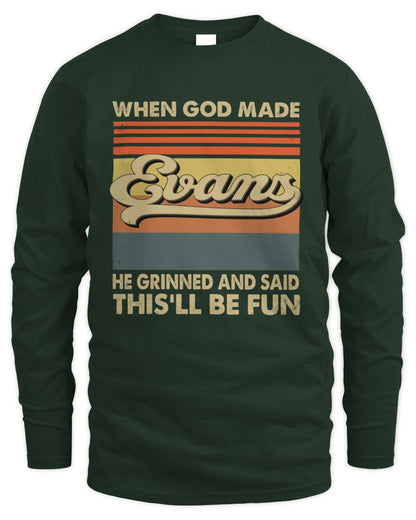 When God Made Your Name He Grinned Vintage T-Shirt EVANS M1-55 / Men's Long Sleeved T-Shirt / forest green