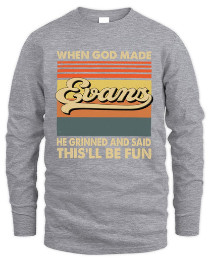 When God Made Your Name He Grinned Vintage T-Shirt EVANS M1-55 / Men's Long Sleeved T-Shirt / sport grey