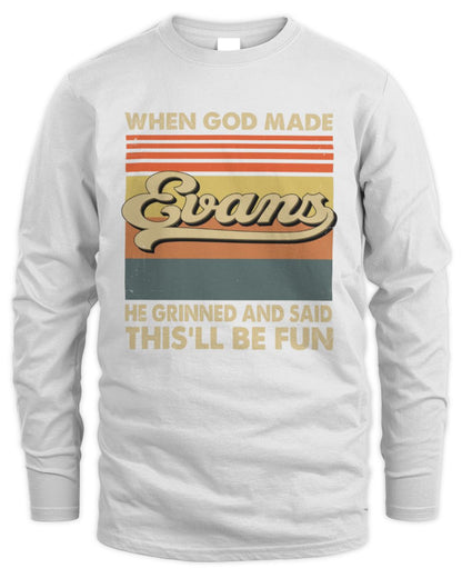 When God Made Your Name He Grinned Vintage T-Shirt EVANS M1-55 / Men's Long Sleeved T-Shirt / white