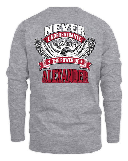 Never Underestimate Your Name Eagle Mountain Shirt ALEXANDER M1-61 / Men's Long Sleeved T-Shirt / royal