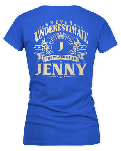 Never Underestimate Your Name Luxury Logo Shirt JENNY M1-63 / Women's V-Neck T-Shirt / royal