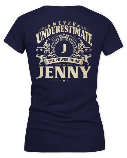 Never Underestimate Your Name Luxury Logo Shirt JENNY M1-63 / Women's V-Neck T-Shirt / navy