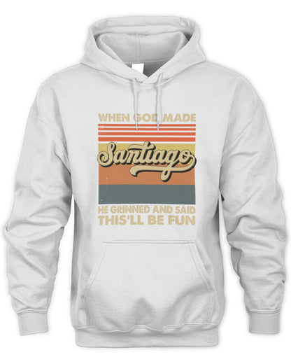 When God Made Your Name He Grinned Vintage T-Shirt SANTIAGO M1-55 / Unisex Hoodie / white