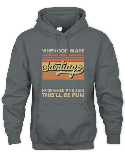 When God Made Your Name He Grinned Vintage T-Shirt SANTIAGO M1-55 / Unisex Hoodie / charcoal