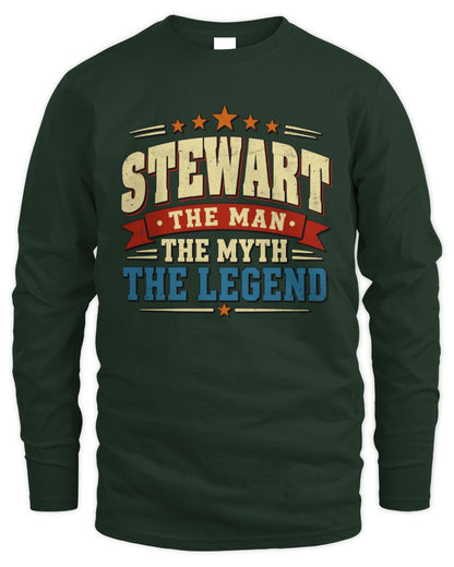 The Man The Myth The Legend Ribbon Vintage T-Shirt STEWART M1-56 / Men's Long Sleeved T-Shirt / forest green