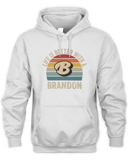 Life Is Better with Name Vintage Sun Shirt BRANDON M1-50 / Unisex Hoodie / white