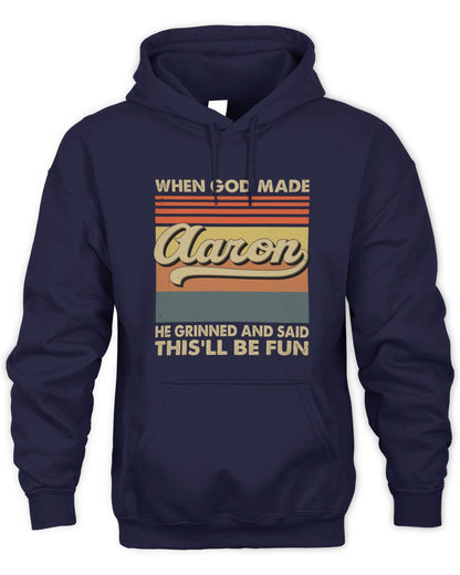 When God Made Your Name He Grinned Vintage T-Shirt AARON M1-55 / Unisex Hoodie / navy