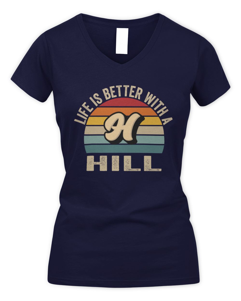 Life Is Better with Name Vintage Sun Shirt HILL M1-50 / Women's V-Neck T-Shirt / navy