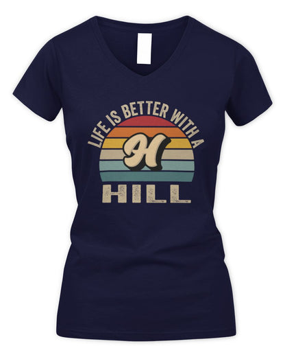 Life Is Better with Name Vintage Sun Shirt HILL M1-50 / Women's V-Neck T-Shirt / navy