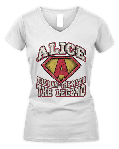 The Man The Myth The Legend Superman Graphic T-Shirt ALICE M1-74 / Women's V-Neck T-Shirt / white