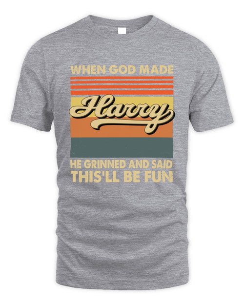 When God Made Your Name He Grinned Vintage T-Shirt HARRY M1-55 / Unisex Standard T-Shirt / sport grey