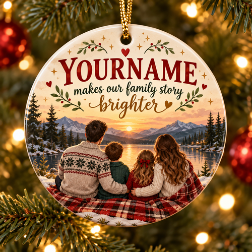 Makes Our Family Story Brighter - Personalized Ceramic Ornament
