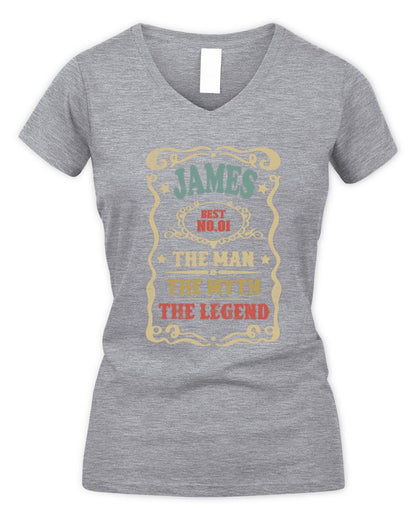 The Man The Myth The Legend Vintage Gold Wine Shirt JAMES M1-52 / Women's V-Neck T-Shirt / sport grey