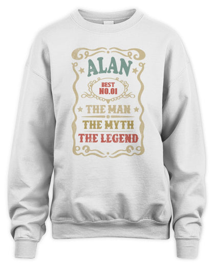 The Man The Myth The Legend Vintage Gold Wine Shirt ALAN M1-52 / Unisex Sweatshirt / white