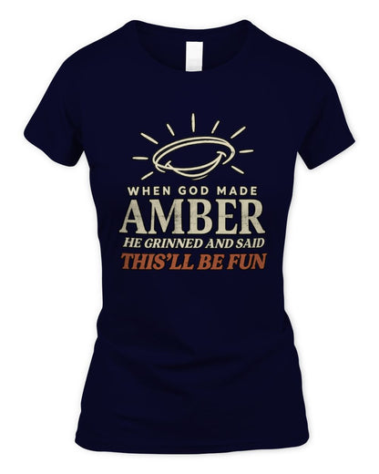 When God Made Your Name Funny Western T-Shirt T-Shirt AMBER M1-S82 / Women's Standard T-Shirt / navy
