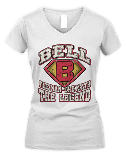The Man The Myth The Legend Superman Graphic T-Shirt BELL M1-74 / Women's V-Neck T-Shirt / white