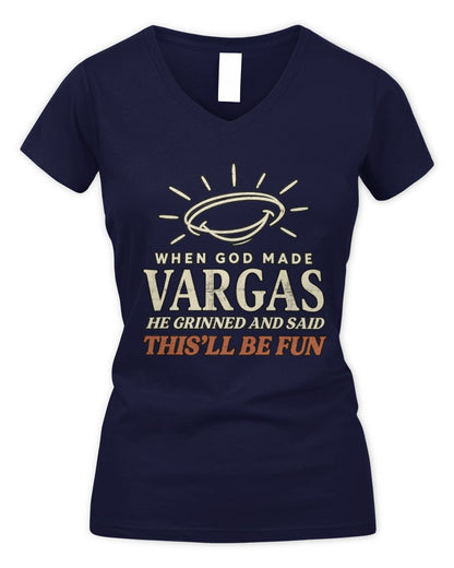 When God Made Your Name Funny Western T-Shirt T-Shirt VARGAS M1-S82 / Women's V-Neck T-Shirt / navy