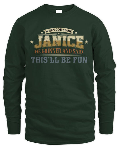 When God Made Your Name Funny Heritage T-Shirt JANICE M1-80 / Men's Long Sleeved T-Shirt / forest green