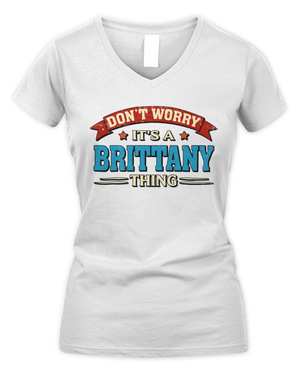 Don't Worry It's a Your Name Thing Funny Retro T-Shirt BRITTANY M1-57 / Women's V-Neck T-Shirt / white