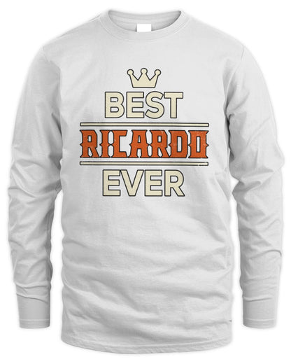 Best Your Name With Crown Shirt RICARDO M1-59 / Men's Long Sleeved T-Shirt / white