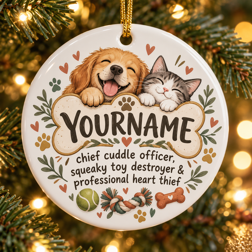 Chief Cuddle Officer Squeaky Toy Destroyer & Professional Heart Thief - Personalized Ceramic Ornament