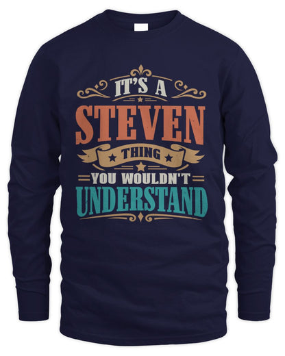 It’s a Name Thing Personalized Retro T-Shirt STEVEN M1-47 / Men's Long Sleeved T-Shirt / navy