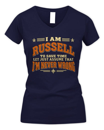 I'm Name Let's Just Assume I'm Never Wrong Retro Shirt RUSSELL M1-64 / Women's V-Neck T-Shirt / navy