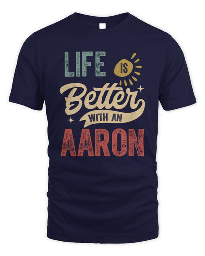 Life Is Better With a Name Personalized Retro T-Shirt AARON-48 / Unisex Standard T-Shirt / navy