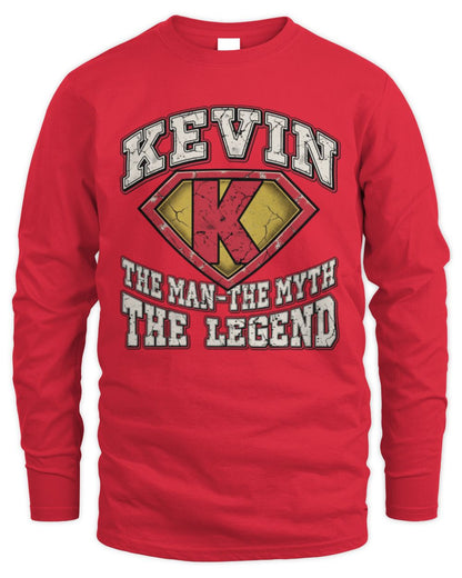 The Man The Myth The Legend Superman Graphic T-Shirt KEVIN M1-74 / Men's Long Sleeved T-Shirt / red