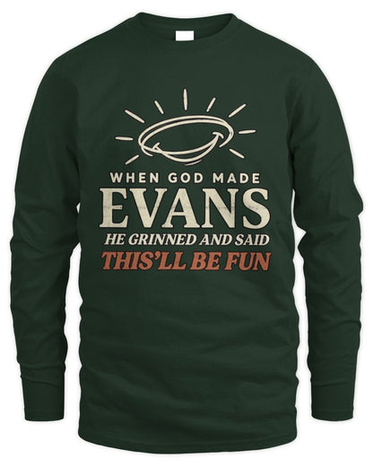 When God Made Your Name Funny Western T-Shirt T-Shirt EVANS M1-S82 / Men's Long Sleeved T-Shirt / forest green