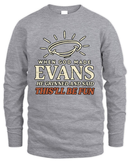 When God Made Your Name Funny Western T-Shirt T-Shirt EVANS M1-S82 / Men's Long Sleeved T-Shirt / sport grey