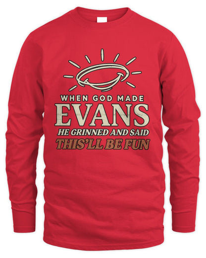 When God Made Your Name Funny Western T-Shirt T-Shirt EVANS M1-S82 / Men's Long Sleeved T-Shirt / red